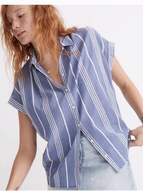 Madewell Central Shirt Highley Stripe Blue White Button Up Top M